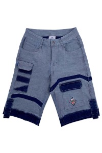 大量訂做牛仔短褲  拼接設計  金屬拉鏈袋口  多袋牛仔褲供應商 JS013